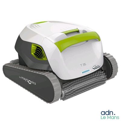 un gros plan d'une tondeuse robot sur fond blanc