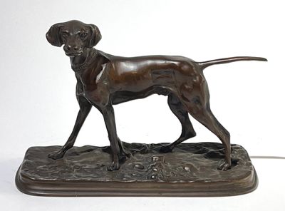 D'après Pierre-Jules MENE (1810-1879). Chien à l'arret. Sujet en bronz - Photo 1