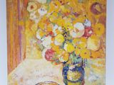a painting of flowers in a vase on a table
