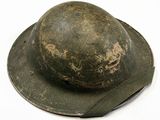 a helmet that has been worn on a white background