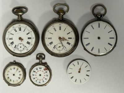 5 montres à gousset à boitier argent et un mécanisme, mauvais état, 25 - Photo 1