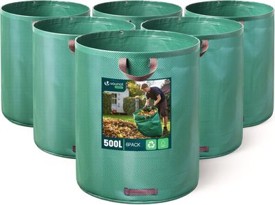 quatre pots en plastique verts avec l'image d'un chien en arrière-plan