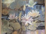 a picture of a painting of water lilies in a vase