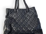 chanel black quilted leather tote bag
