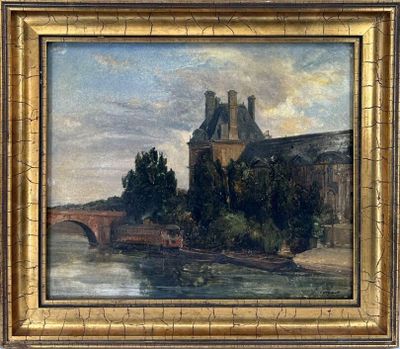 une image représentant un tableau d'un château au bord d'un plan d'eau