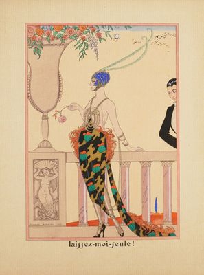 painting of a woman in a leopard print dress and a man in a tuxedo in a tuxedo