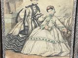 an old picture of a couple of women in dresses sitting next to each other