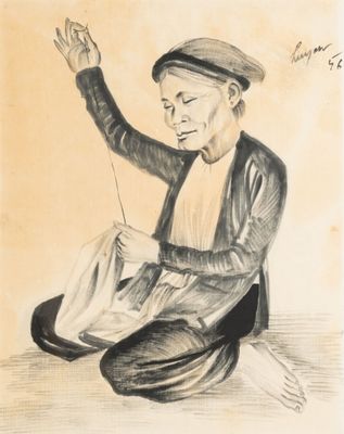 an image of a drawing of a man sitting on the ground with his hand up