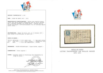 Ballon Monté LE VICTOR HUGO. 20c. Lauré obl. étoile s/lettre frappée d