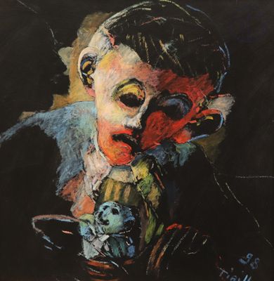 an image of a painting of a woman with a bird in her hand