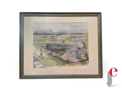 a picture of a painting of a boat on the water