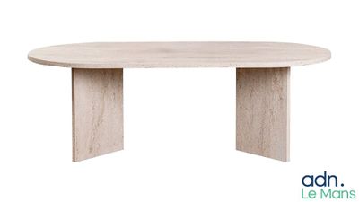 une table à manger ronde avec un piètement en bois et deux pieds