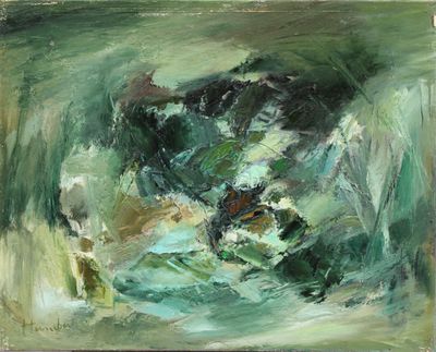 tableau représentant une vache dans un champ vert