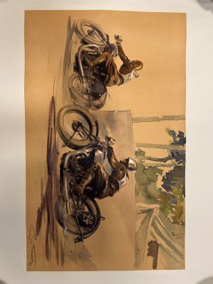 two motorcycles that are on display in this picture