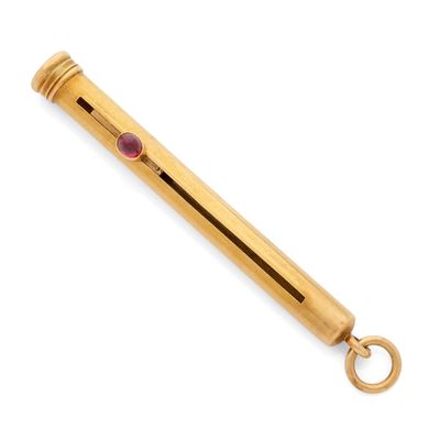 un pendentif pour stylo en or et rubis, orné d'une pierre rouge