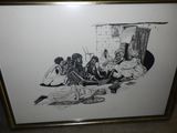 dessin d'un groupe de personnes assises autour d'une table dans une pièce