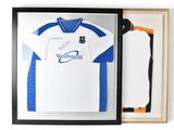 framed football shirt and jersey display in a shadow box