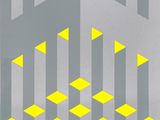 a yellow and gray poster with a geometric design on it