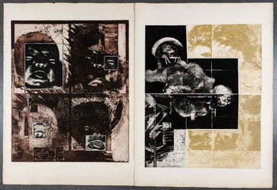 un livre ouvert orné d'images noires et dorées