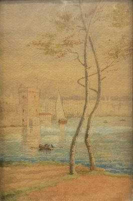 une image d'un tableau représentant un voilier dans l'eau