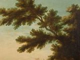 an image of a painting of cows grazing in a field near a tree
