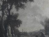 painting of a landscape with a man and a woman on horseback in the foreground and a man on a horse in the foreground