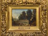 a painting of a painting of a bridge with a castle in the background