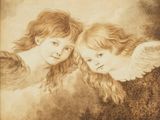 tableau représentant deux anges dans des tons sépia, dont l'un regarde l'objectif