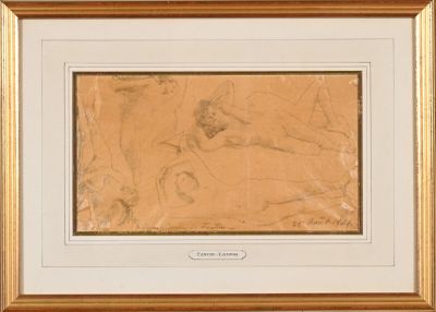 a framed picture of a drawing of a man on a horse