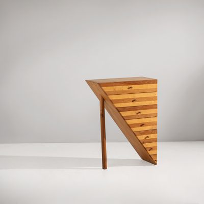 an image of a wooden table with a triangle shaped top
