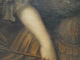 un tableau représentant une femme tenant une canne dans une pièce