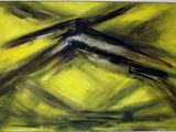 peinture représentant un tableau représentant un oiseau sur fond jaune