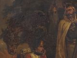 an old painting of a man and a woman standing next to each other