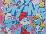 a picture of a group of smurfs on a wall