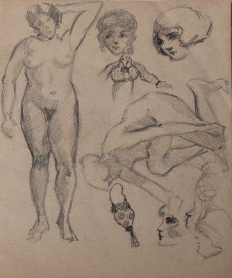 croquis représentant un homme et une femme assis sur un canapé