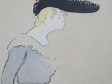 an illustration of a woman in a blue dress with a black hat