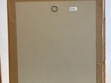 an empty picture frame sitting on top of a wooden easel