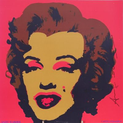 an image of a painting of a woman ' s face on a red background