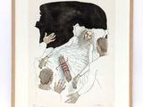 painting of a man in a bed with a cat and a dog