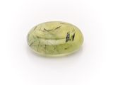 an oval green jade stone with a white background