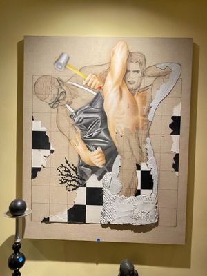 a painting of a man with a hammer on the wall
