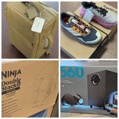 plusieurs photos d'une boîte contenant une paire de chaussures et une autre paire de chaussures