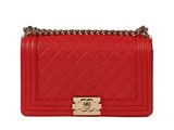 chanel red quilted lambskin small boy bag