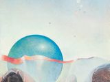 an image of a painting of a blue ball floating in the water