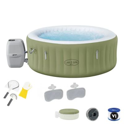 a close up of an inflatable hot tub with accessories