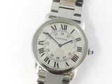 an image of a silver wrist watch with roman numerals on it