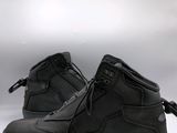 men ' s black leather boots with zippers and laces