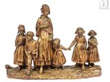 figurine en bronze représentant un groupe d'enfants se tenant par la main