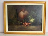 a picture of a painting of carrots and a pot
