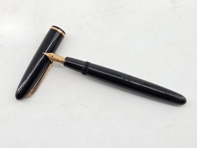 the pen is laying on the table next to the fountain